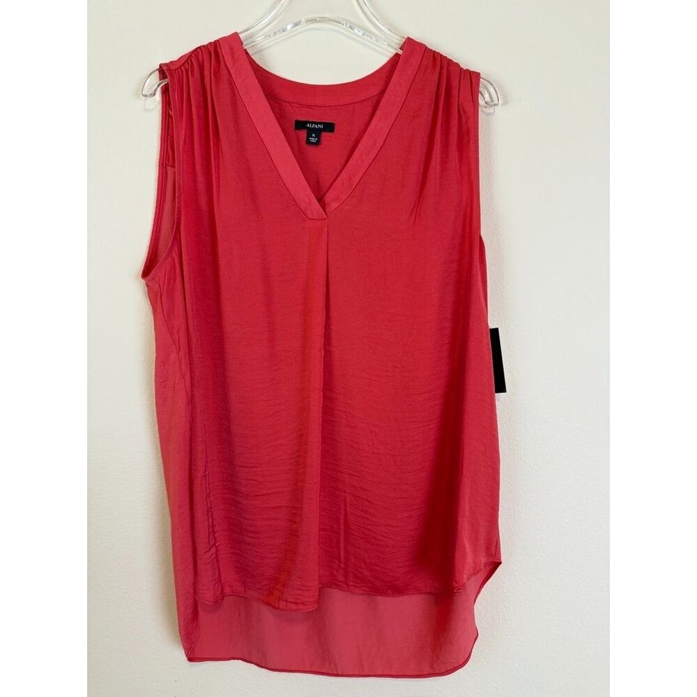 Alfani Womens Sleeveless Blouse XL Coral Pink V Neck Top NWT
